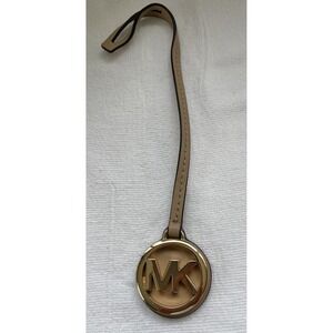 Michael Kors MK Logo Charm Fob Hangtag Beige Gold‎ Bag Purse Accessory